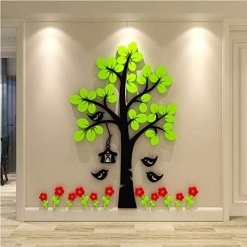 Green Tree and Red Flowers Wall Decor
