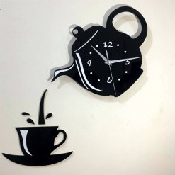 Tea Pot Clock Kettle With Cup Acrylic Wall Clock